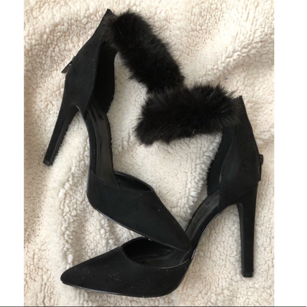 Black Faux-Fur Stilettos